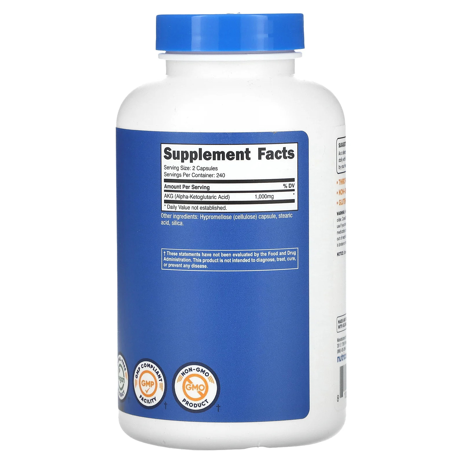 2 X Nutricost, AKG (Alpha-Ketoglutaric Acid), 240 Capsules (500 mg per Capsule)