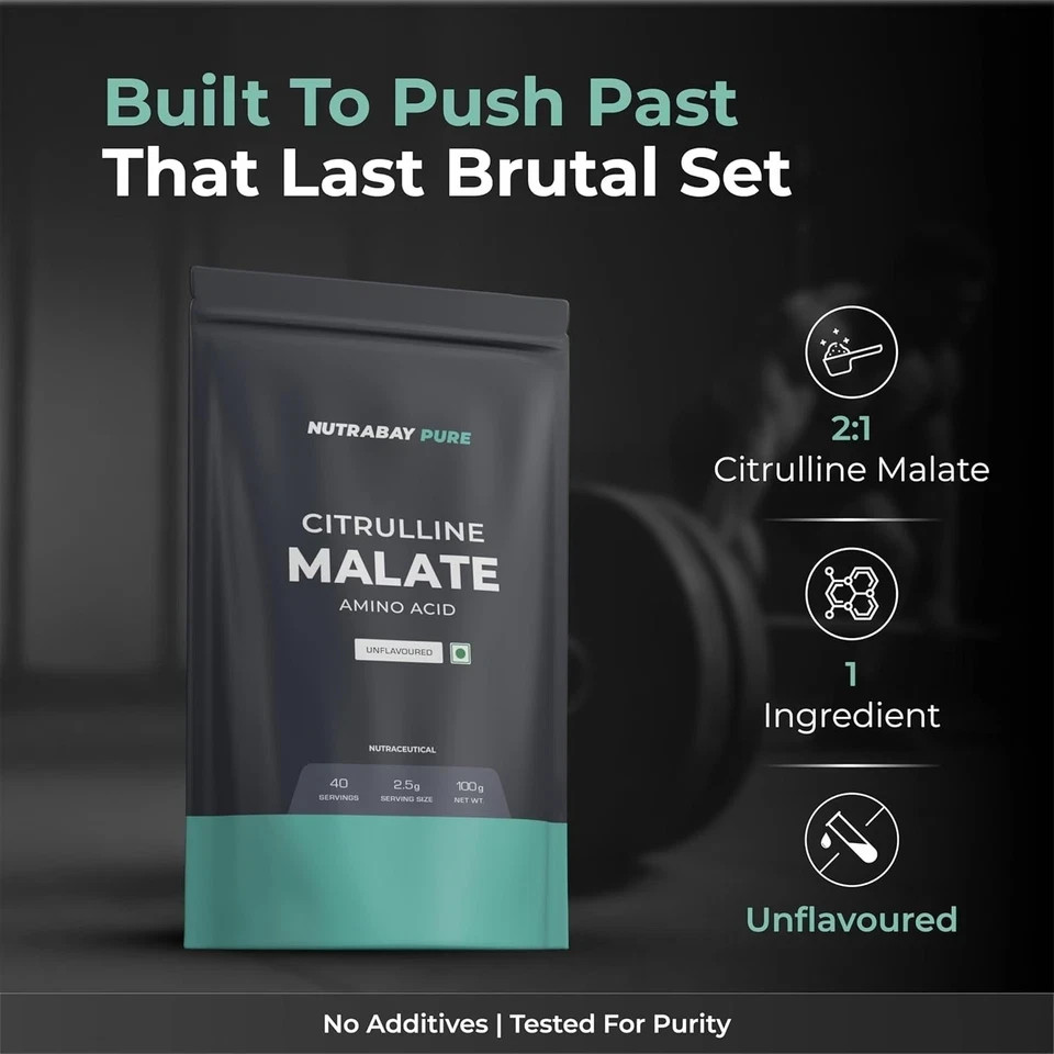 Nutrabay Pure 100% Citrulline Malate Powder For Men Women 2500mg per Serv 100g