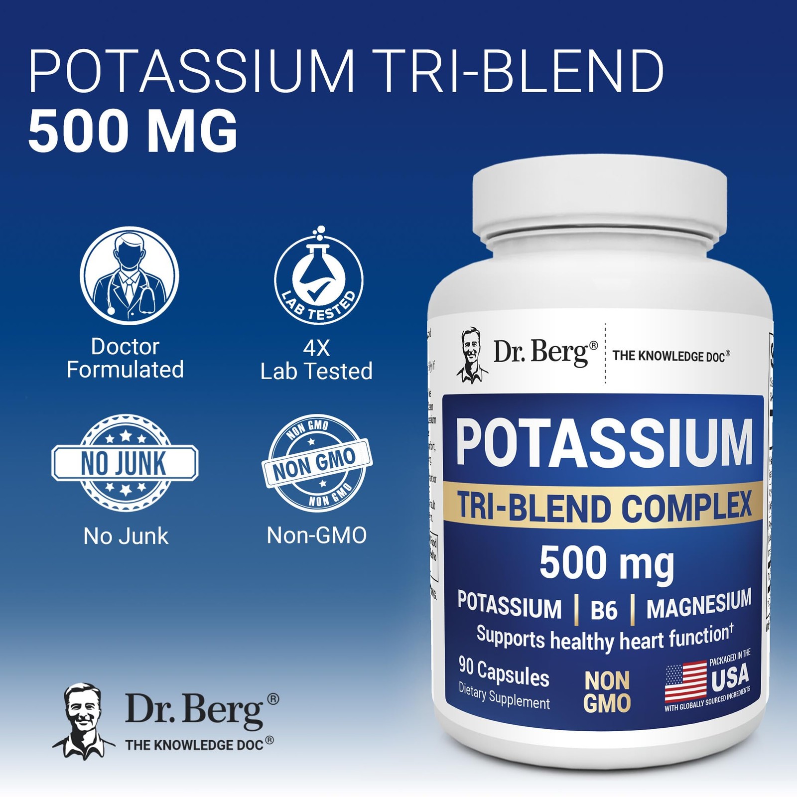 Dr. Berg Potassium Tri-Blend Complex – 500 mg 90 Count (Pack of 1)