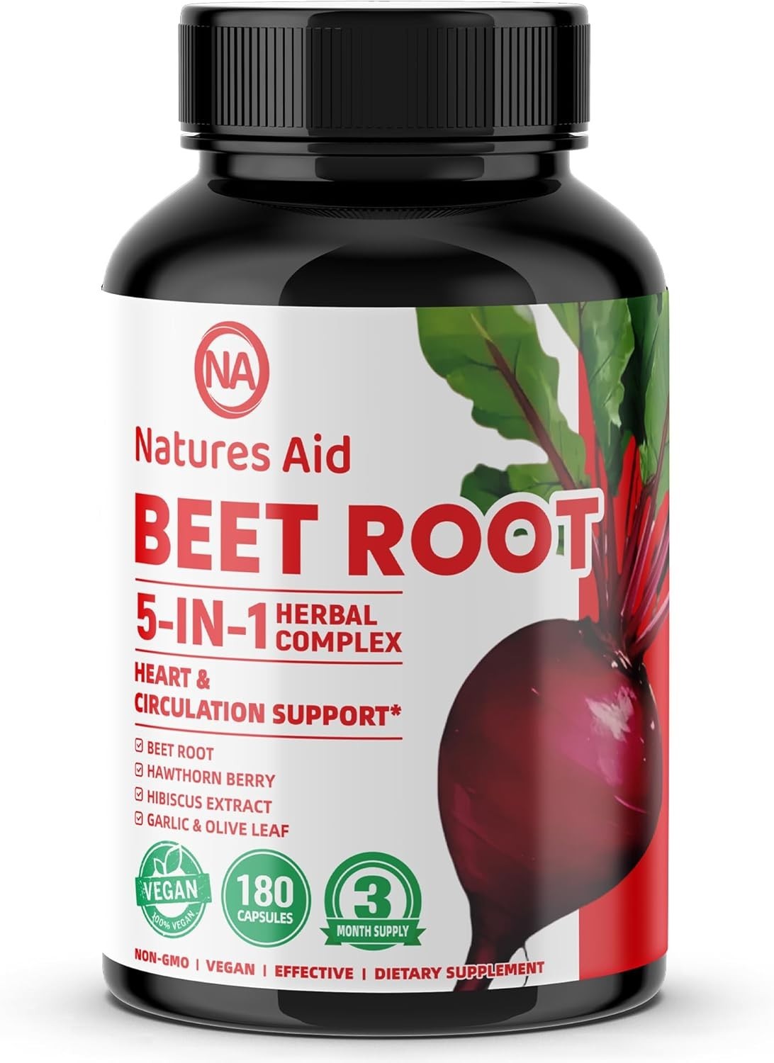 Beet Root 5-in-1 Herbal Complex for Heart & Blood Pressure Support, 180 Capsules