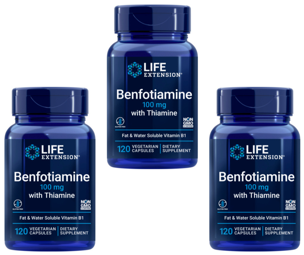 3 PACK Life Extension Benfotiamine 100mg w Thiamine Soluble Vitamin B1 120 Caps