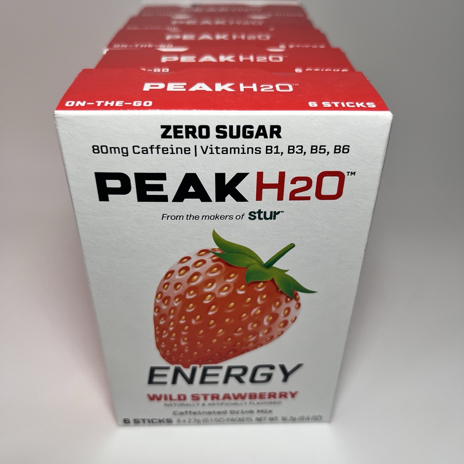 Stur PEAK H2O Energy Wild Strawberry w/ Caffeine 0.1 oz BB 7/27 NEW Lot of 36