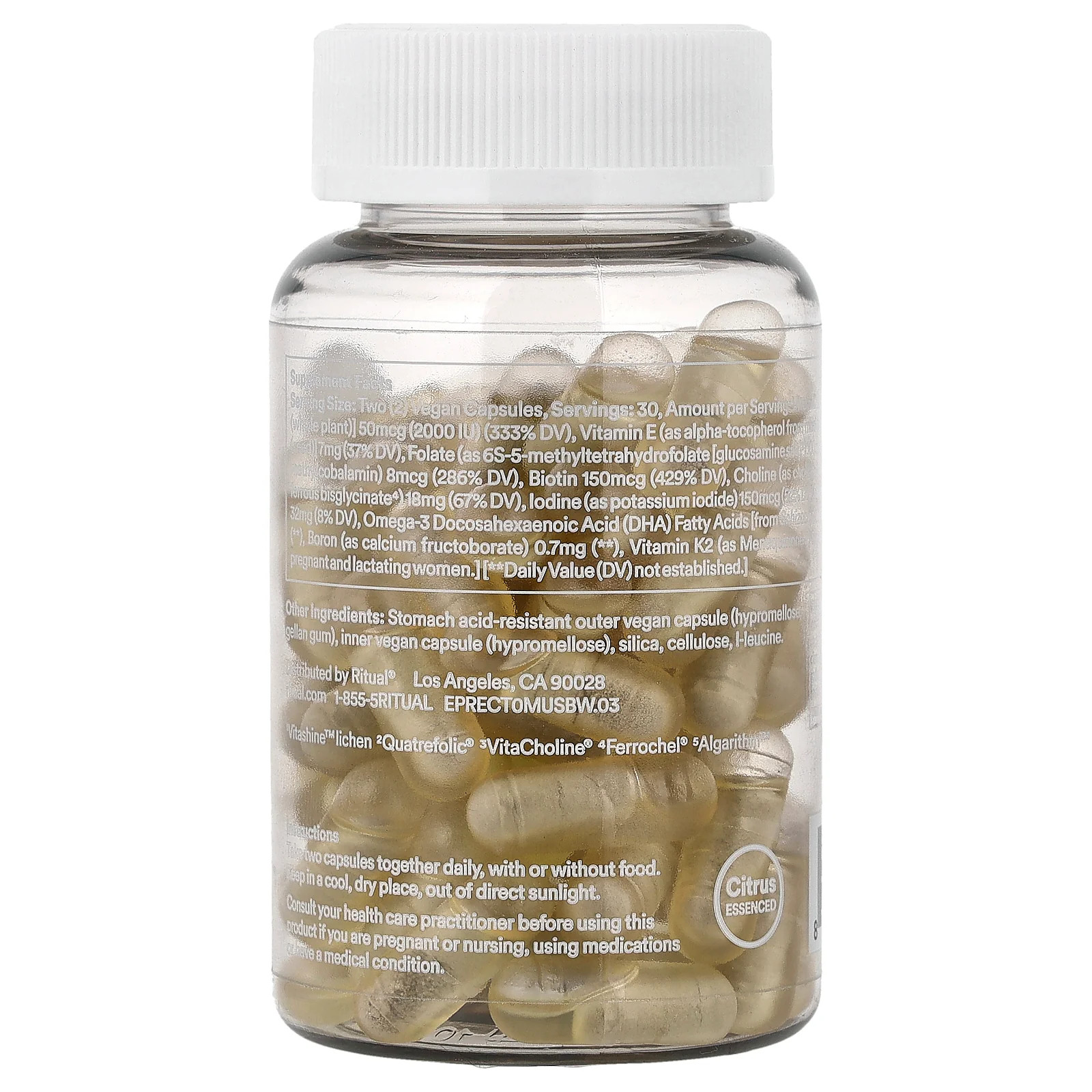 2 X Ritual, Essential for Women, Prenatal Multivitamin, Citrus, 60 Vegan Capsul