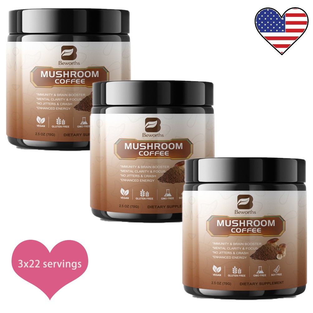 3x Mushroom Coffee Powder Lions Mane Reishi Immunity & Brain Booster 70g