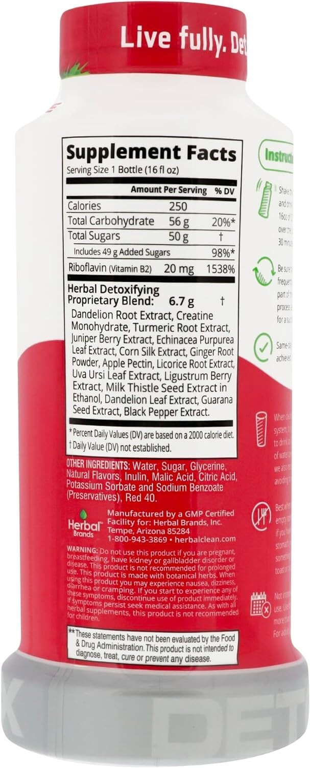 Herbal Clean QCarbo16 Same-Day Premium Detox Drink, Tropical Flavor, 16 Fl Oz