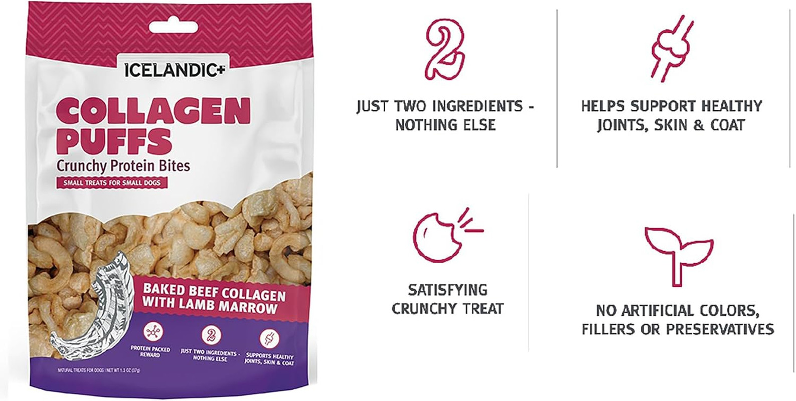 Collagen Puffs: Baked Beef Collagen with Lamb Marrow 1.3Oz – Small Dog Treats, C