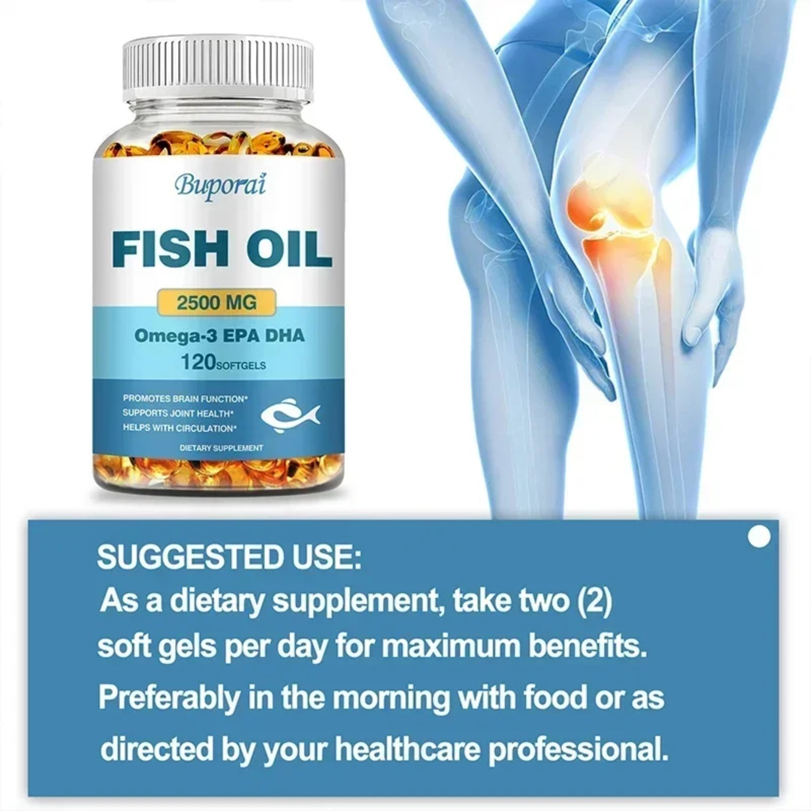 Fish Oil 120pcs – Support Brain & Cardiovascular & Skin Health, Antioxidant