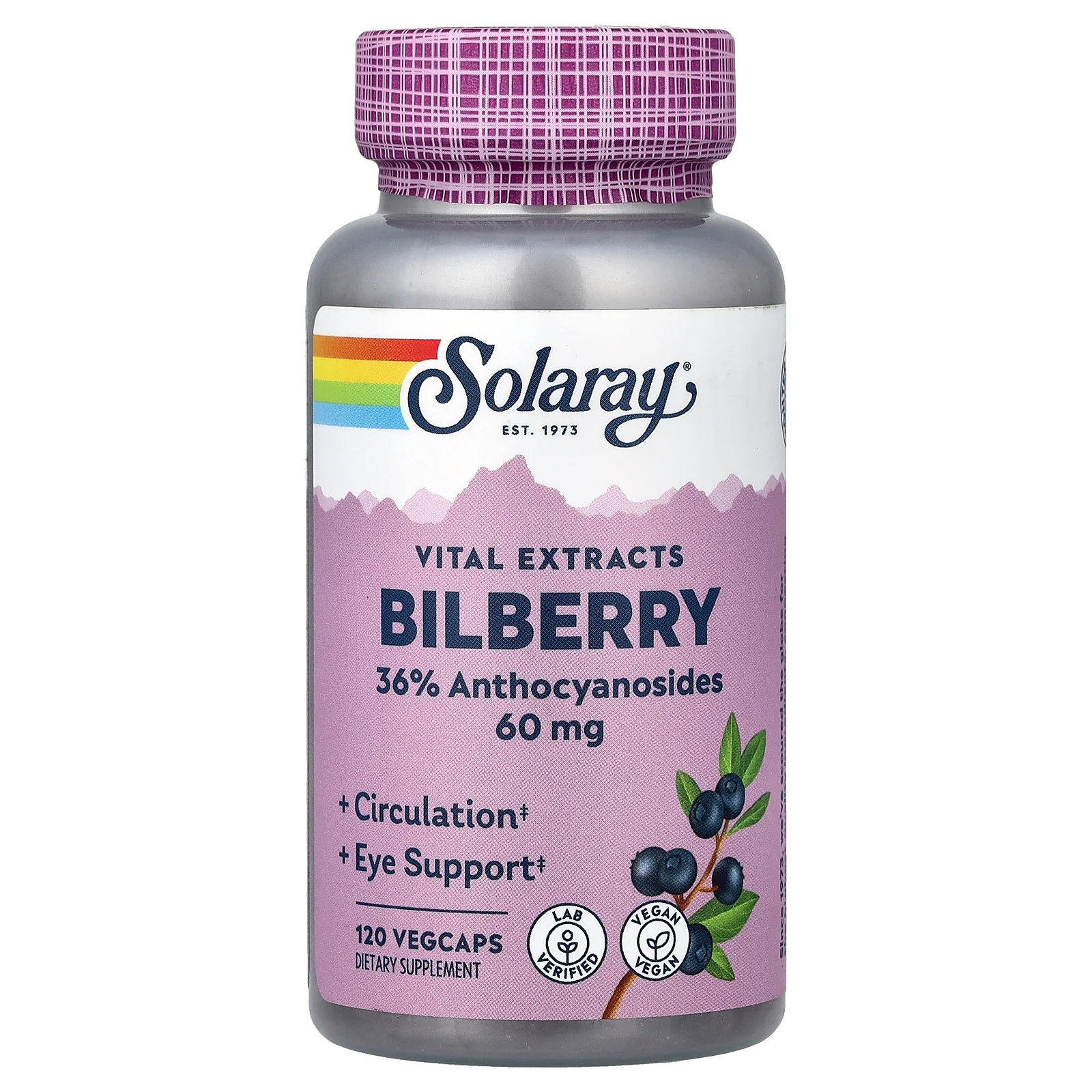 2 X Solaray, Vital Extracts, Bilberry, 60 mg, 120 VegCaps
