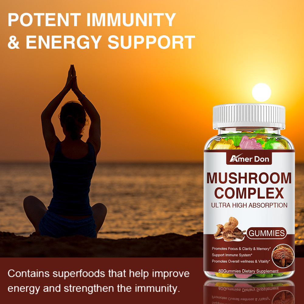 Mushroom Extract Complex Gummies Lions Mane Chaga Reishi Focus Memory Immunity