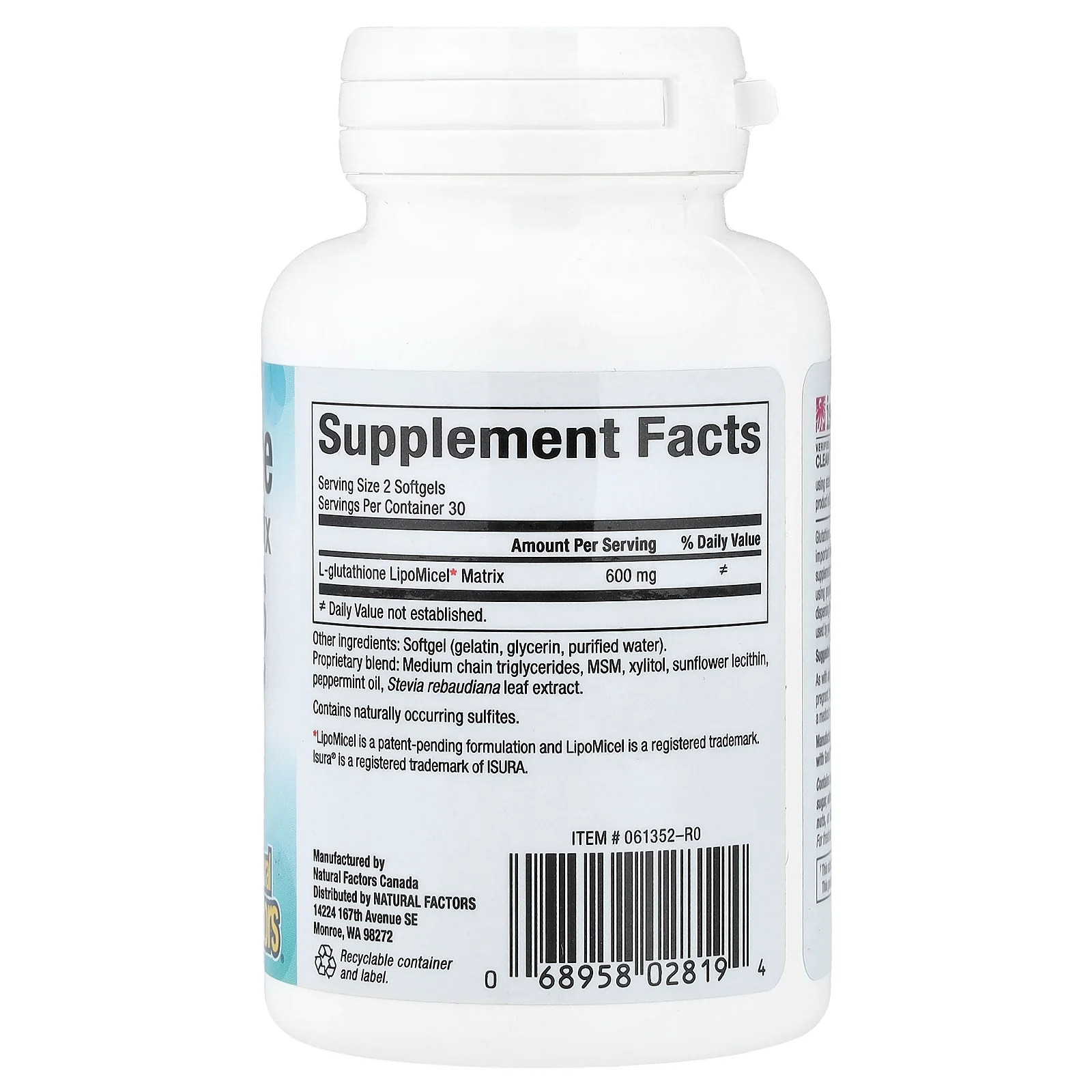 2 X Natural Factors, Glutathione LipoMicel Matrix, 60 Softgels (300 mg per Soft