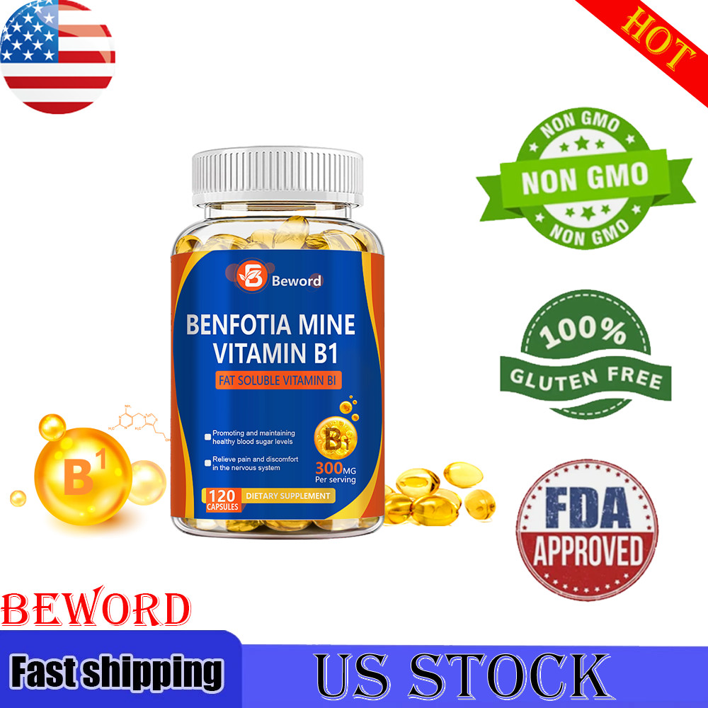 Benfotiamine 120 Capsules 300mg Fat Soluble Thiamine Vit B1 NON-GMO,Gluten Free