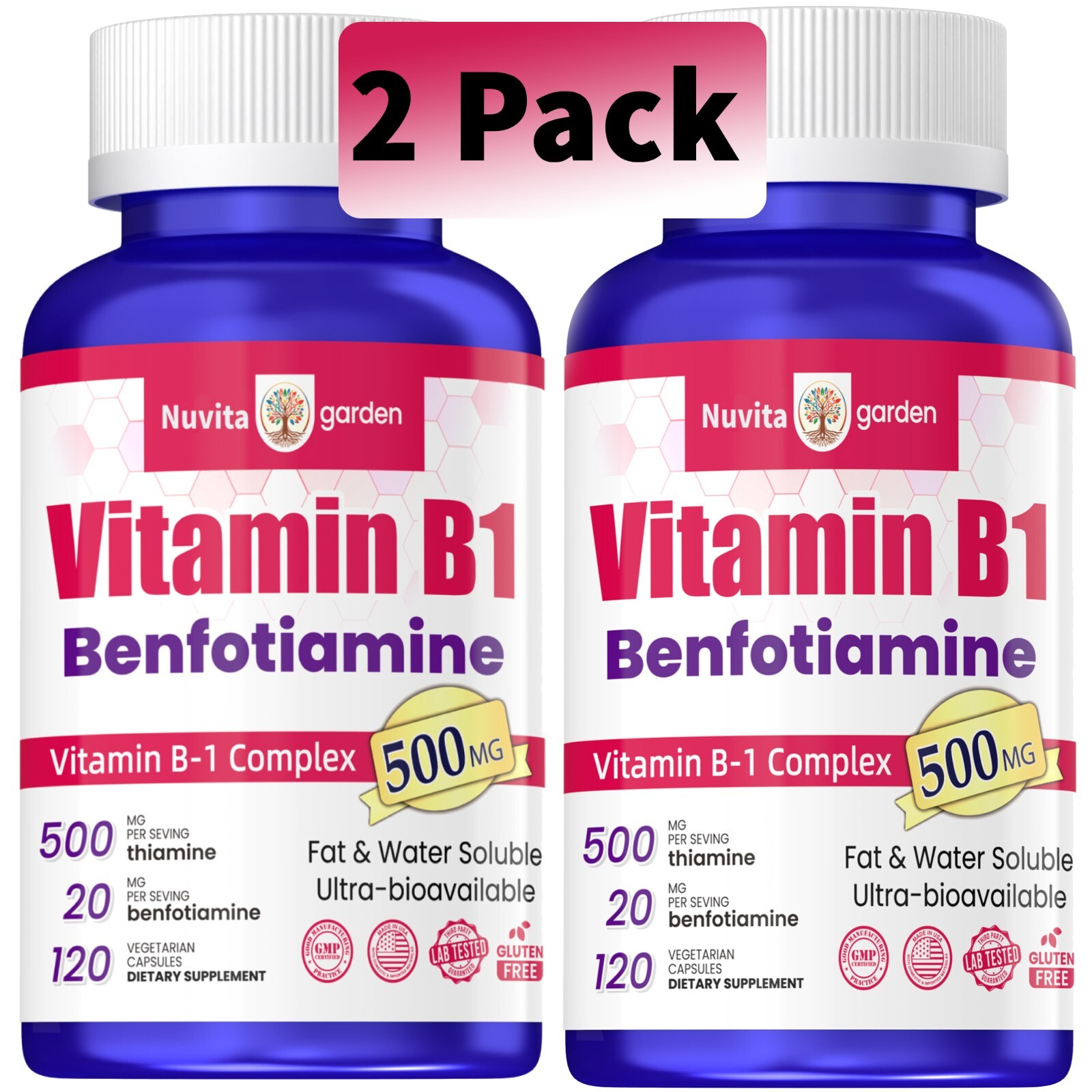 Vitamin B1 500mg (Thiamine) | 240 Vegetarian Caplets | Non-GMO and Gluten Free