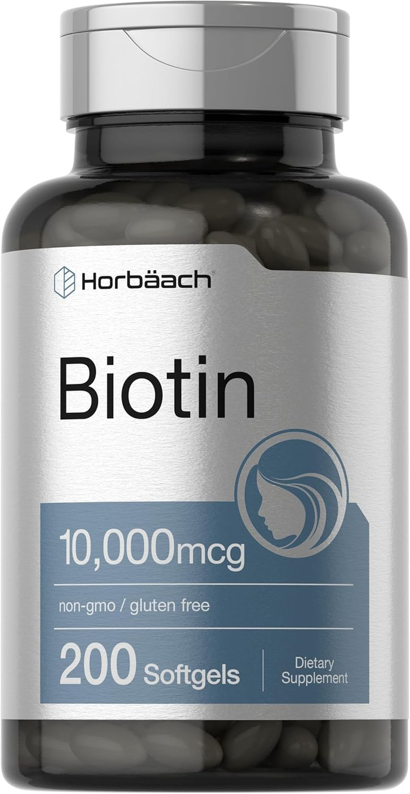 Horbäach Biotin 10000 Mcg | 200 Softgels with Vitamin B7 | Beauty Formula Supple