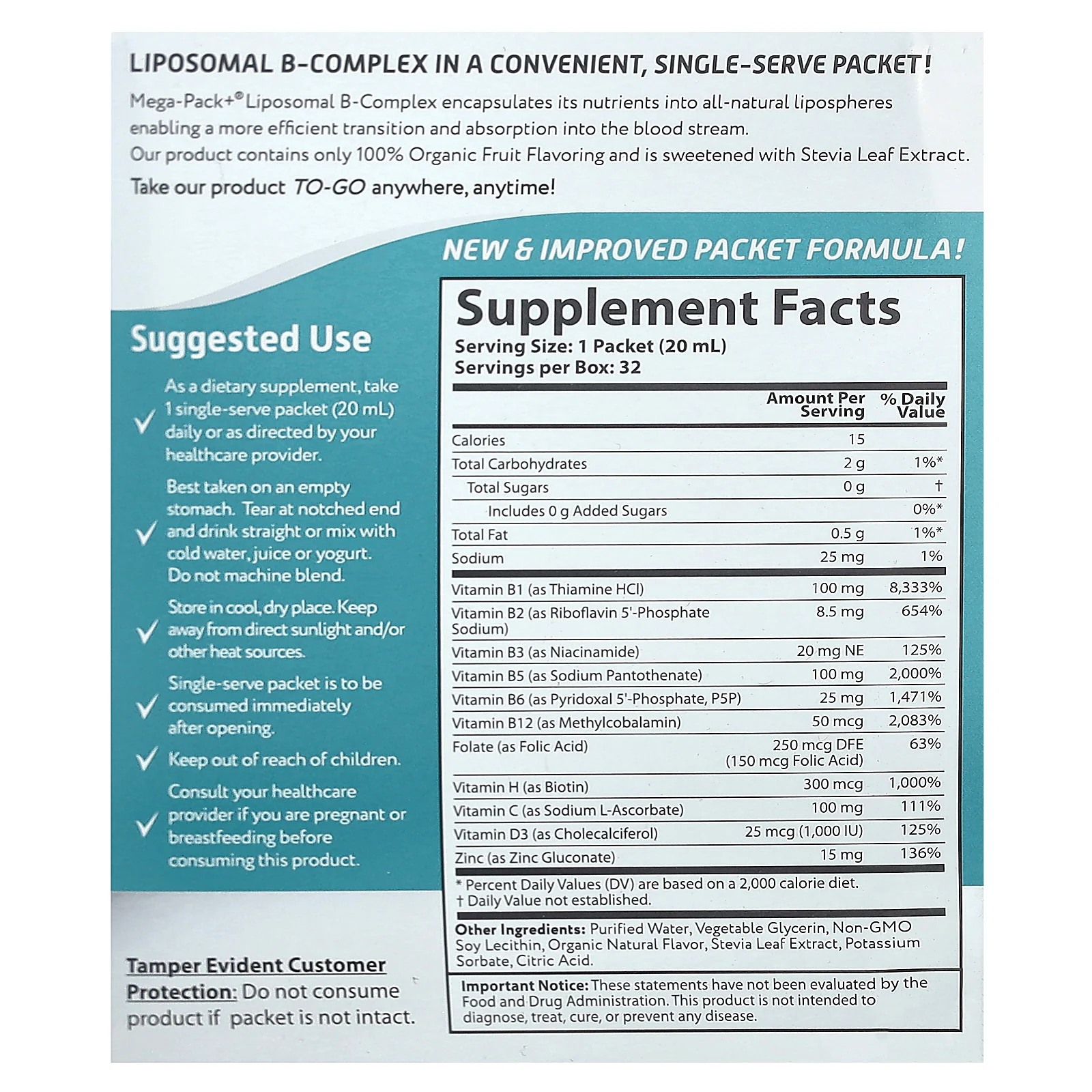 2 X Aurora Nutrascience, Liposomal B-Complex, 32 Packets, 0.68 fl oz ( 20 ml) E
