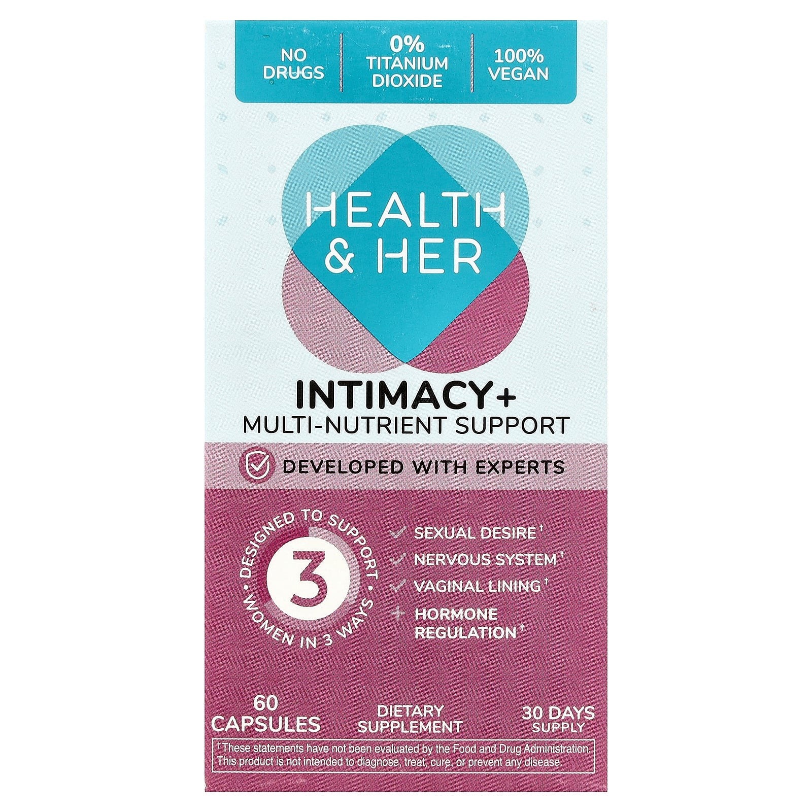 2 X Health and Her, Intimacy+, Multi-Nutrient Support, 60 Capsules