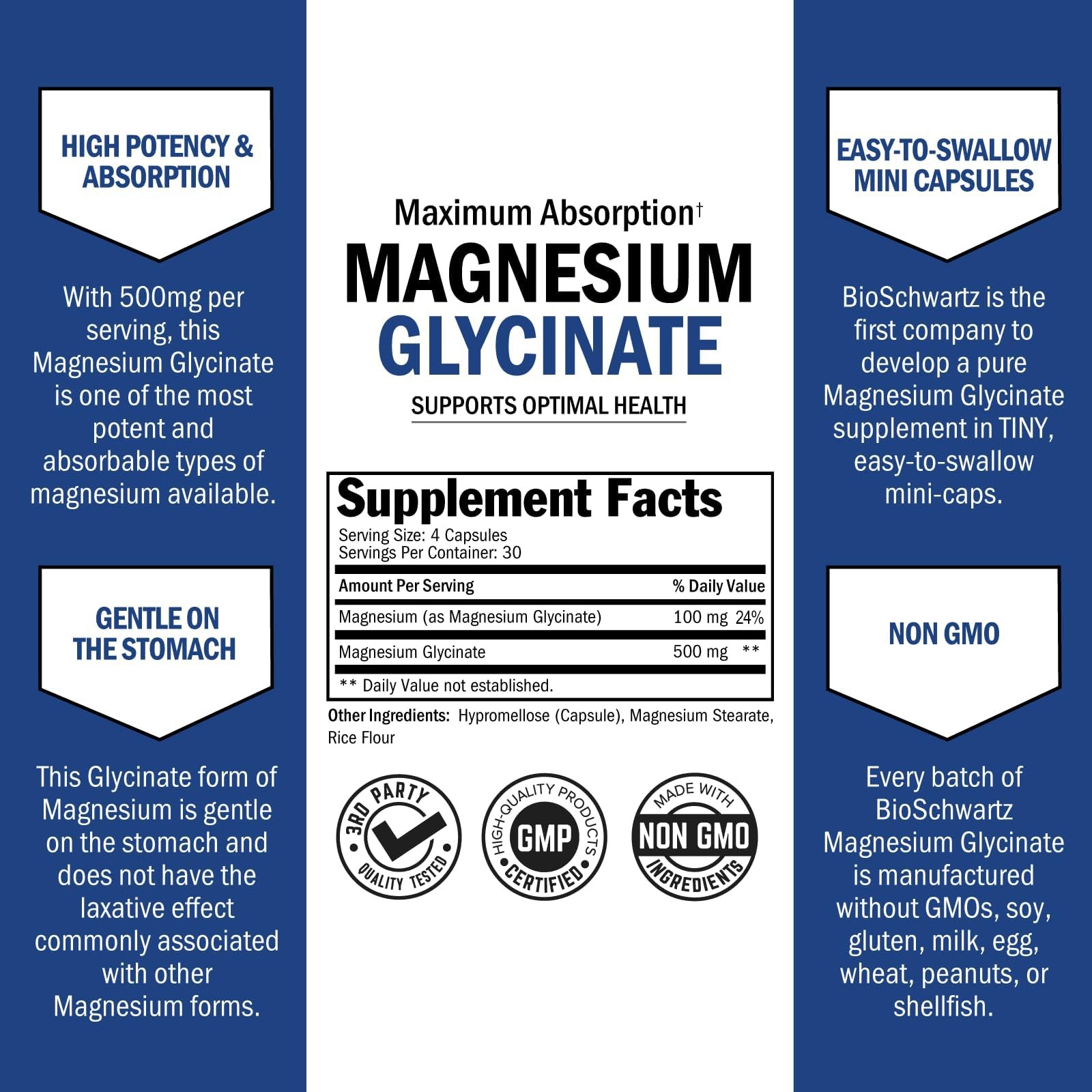 BioSchwartz Magnesium Glycinate 500mg Capsules (120 120 Count (Pack of 1)