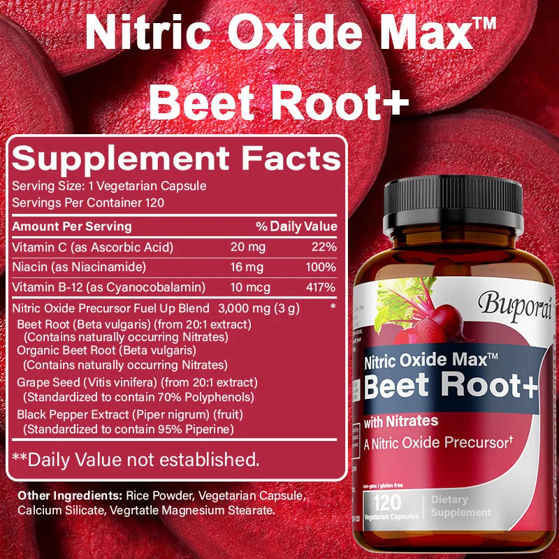 Nitric Oxide Max with Beet Root+ 120pcs -Boosts Muscle, Energy,Blood Circulation