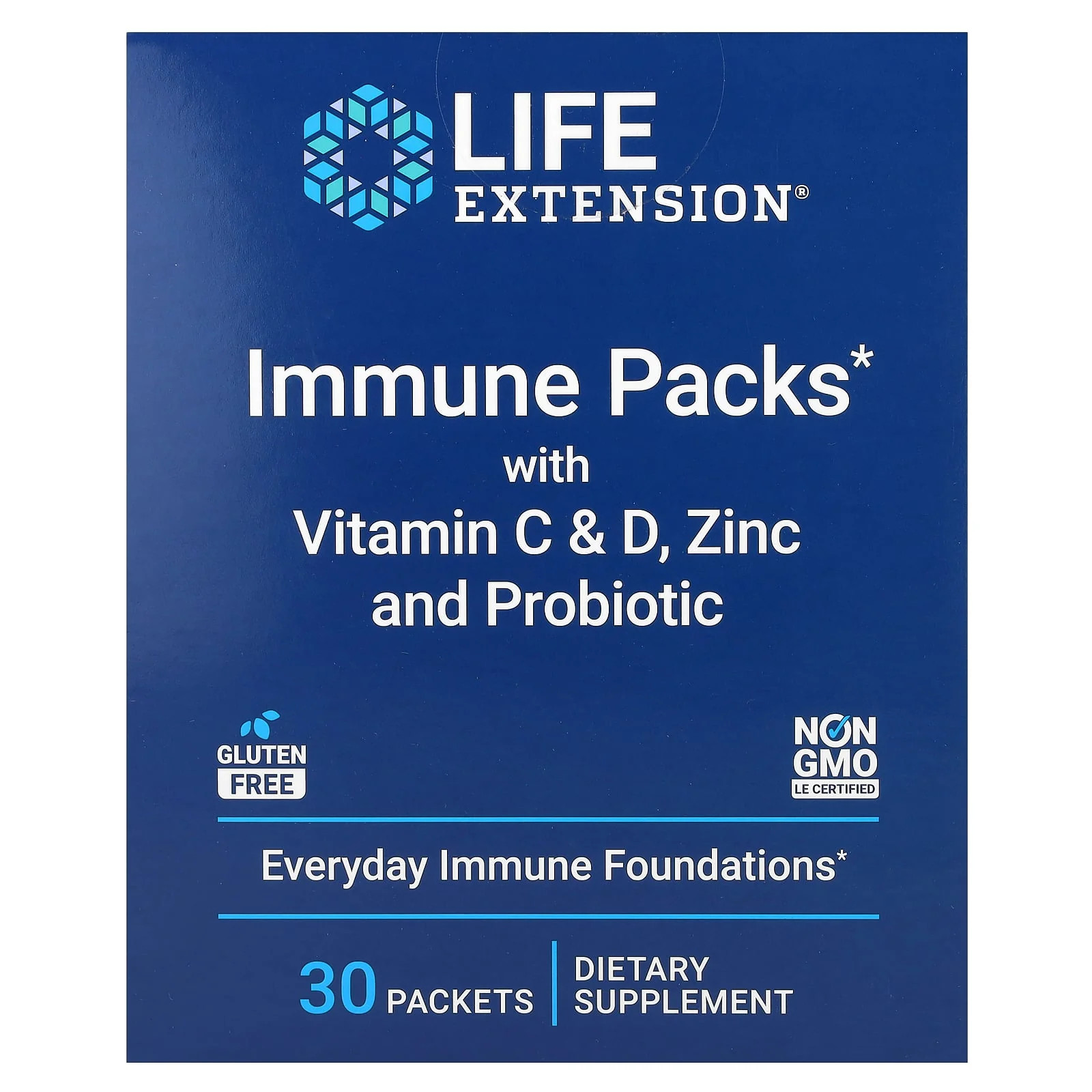 2 X Life Extension, Immune Packs with Vitamin C & D, Zinc and Probiotic, 30 Pac
