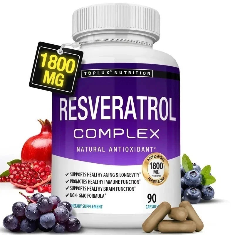 Resveratrol Complex 1800mg, Natural Antioxidant 90 Non-GMO Capsules