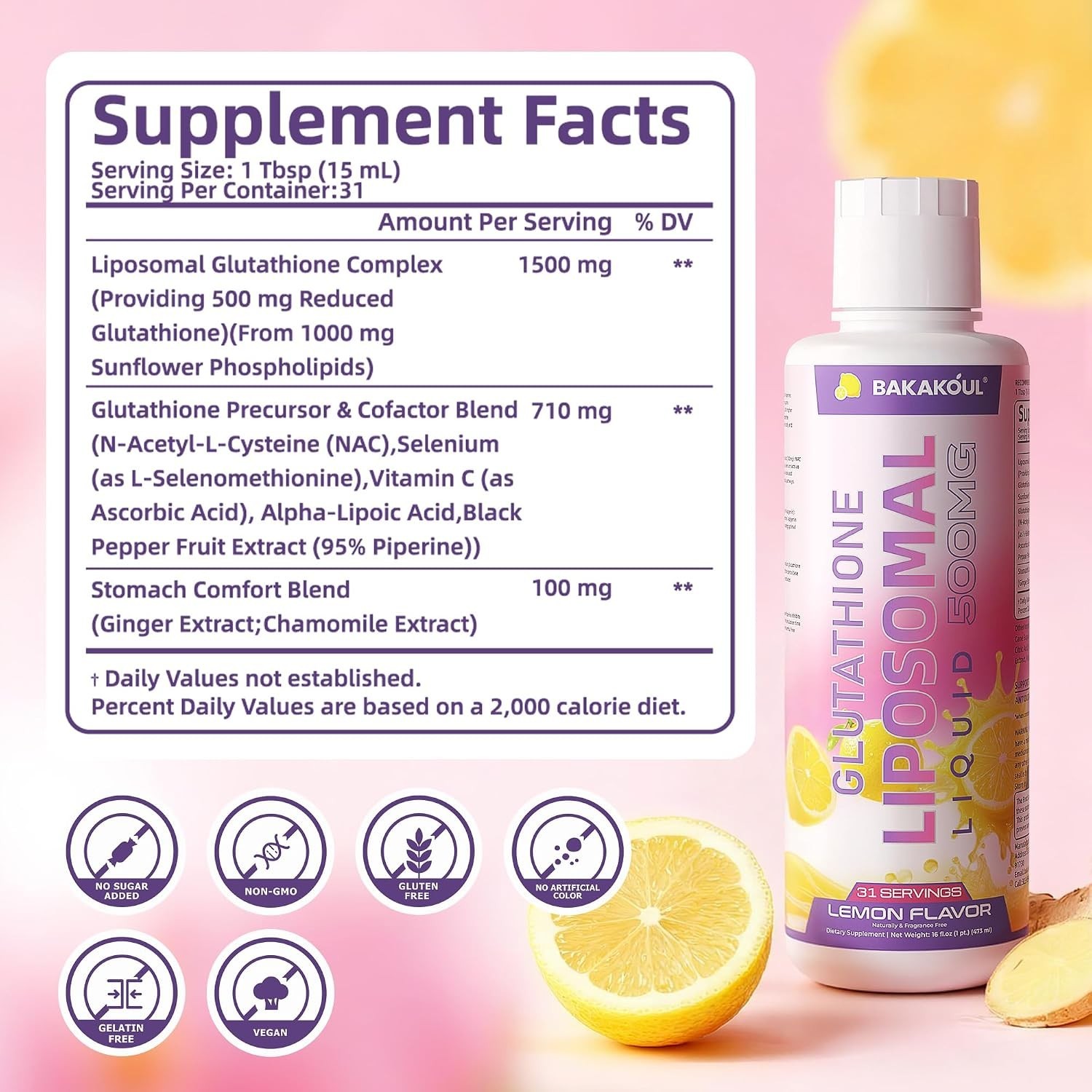Liposomal Glutathione 3-in-1 Liquid with Superior Absorption & Lemon Flavor