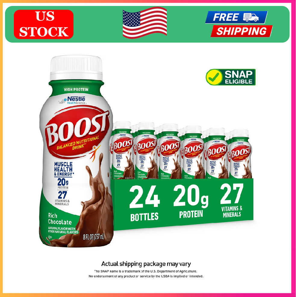 BOOST 20g High Protein Nutritional Drink Shakes, Rich Chocolate,8 fl oz, 24 Pack