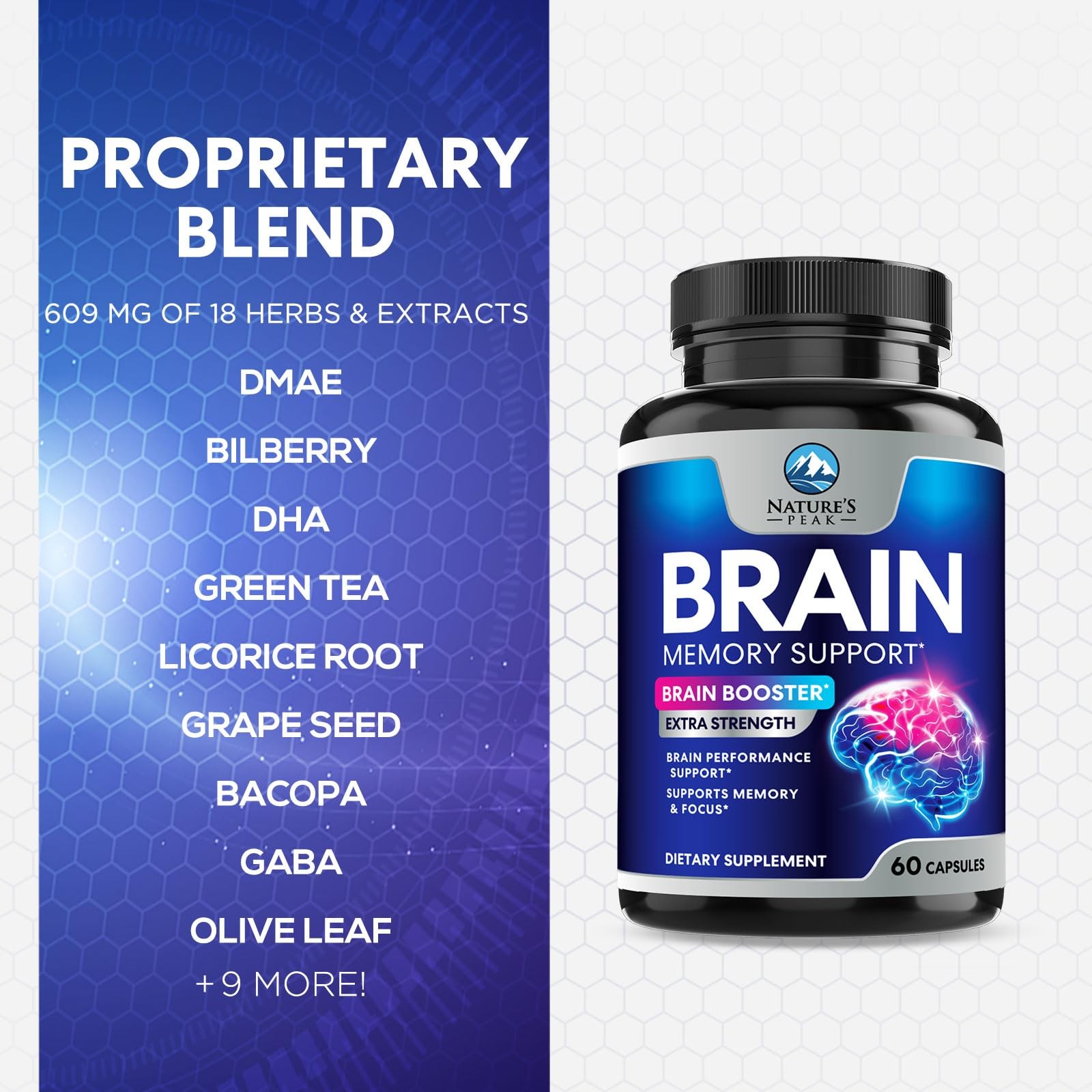 Brain Memory Supplement Pills – 3X Strength Nootropics 60 Count (Pack of 1)