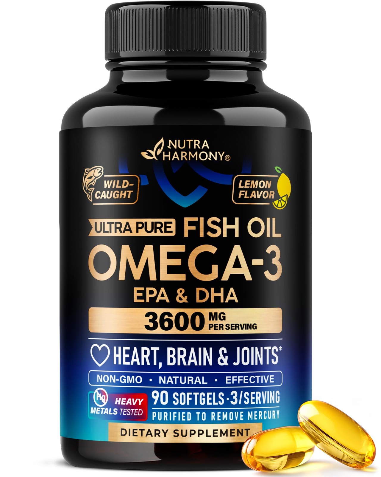 Omega 3 Fish Oil 3600 mg – 3 Supplement | EPA & 90 Count (Pack of 1)