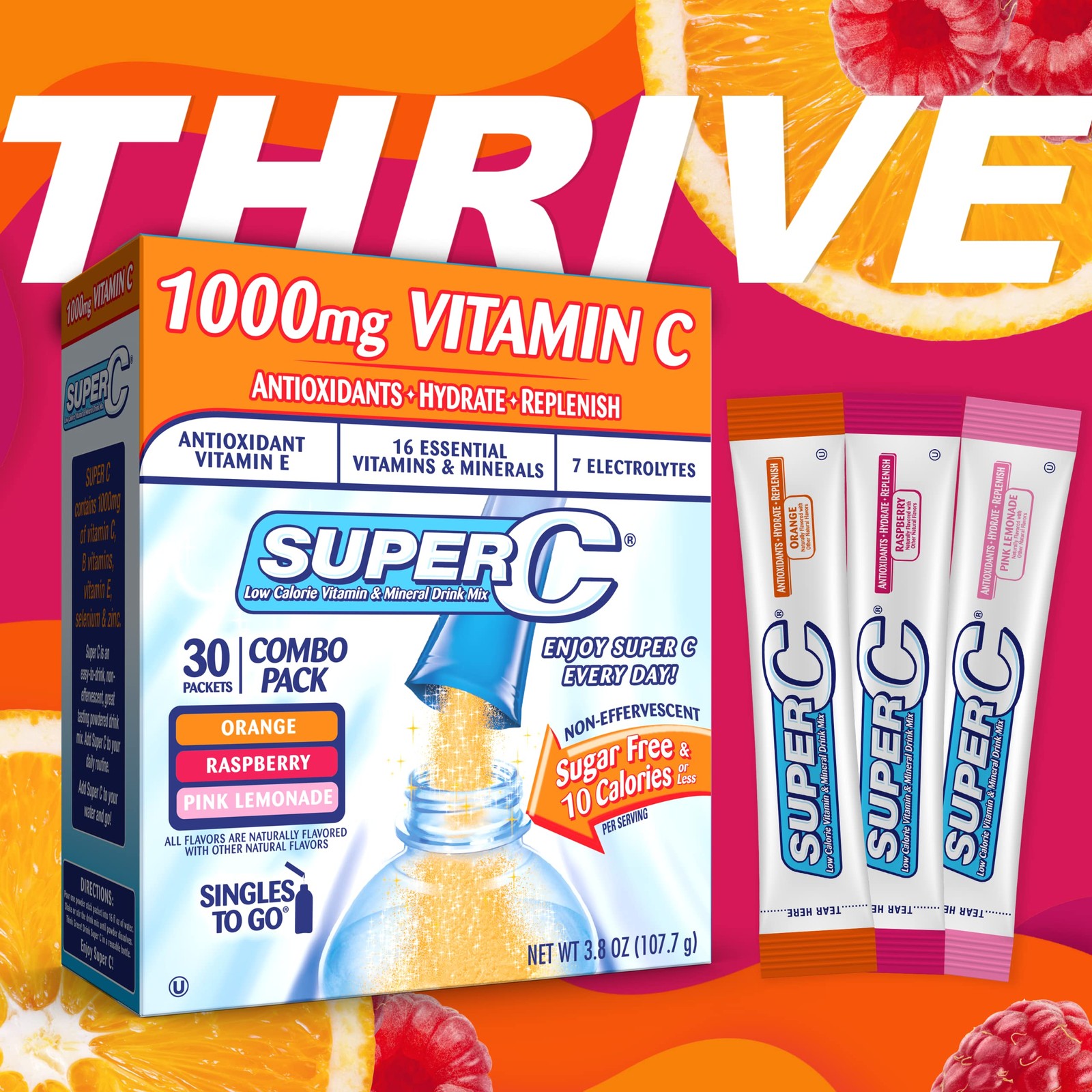Super C Singles to Go Powder Packets, Water Drink Mix, 3.8 Ounce (Pack of 1)