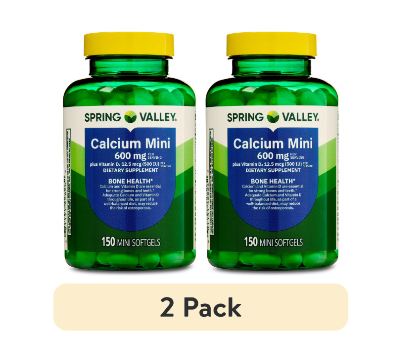Spring Valley Calcium + Vitamin D3 Mini Softgels, Bone Health Support,150 Ct,2PK