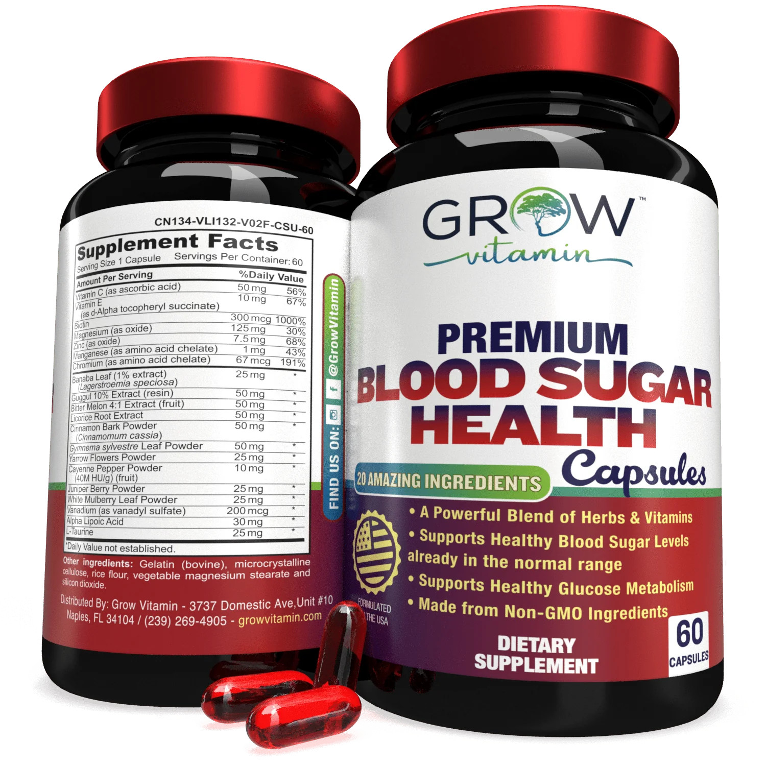 GROW VITAMIN SENSOLIN: Natural Blood Sugar Support Health Supplement, 60 count
