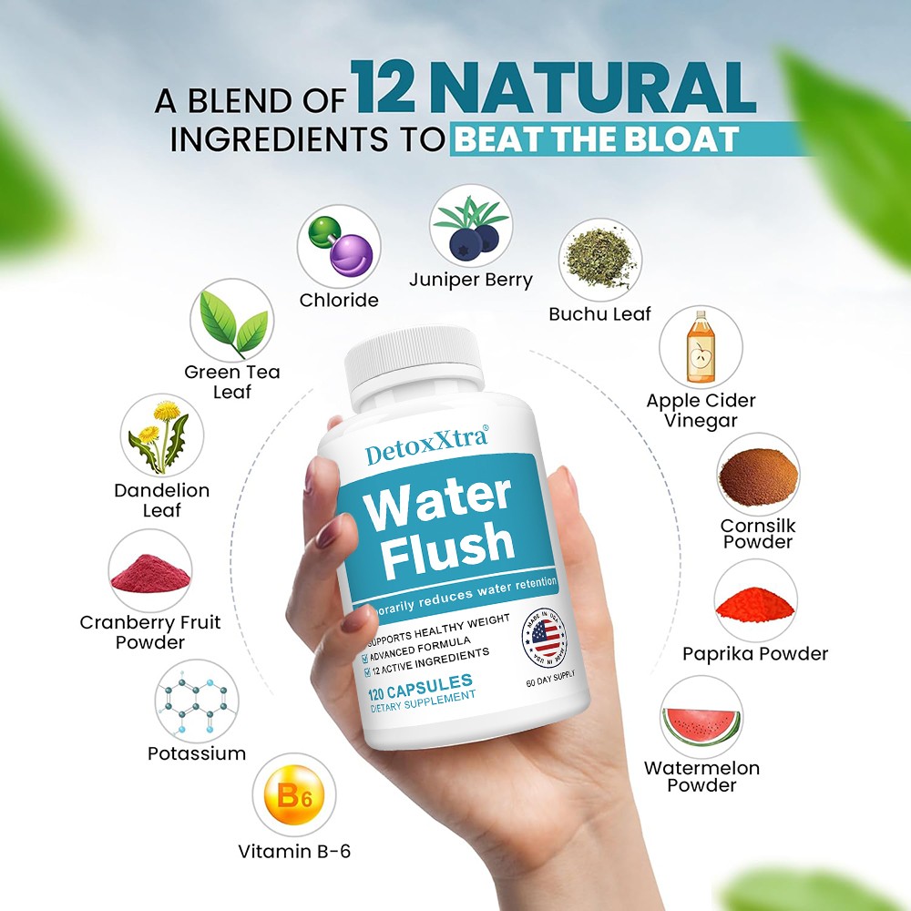 Water Flush Diuretic Supplement 30/60/120Caps, Support Weight & Bloating Relief