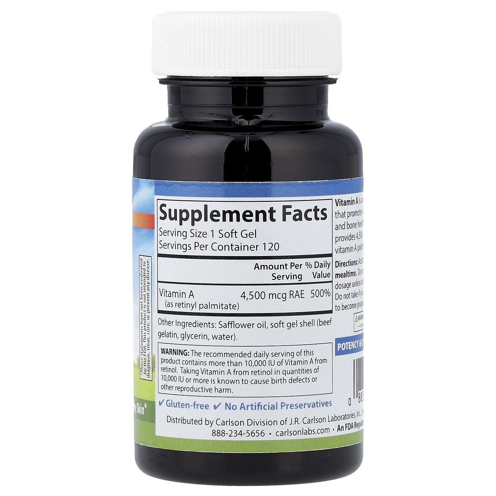 Vitamin A, 4,500 mcg RAE (15,000 IU), 120 Soft Gels