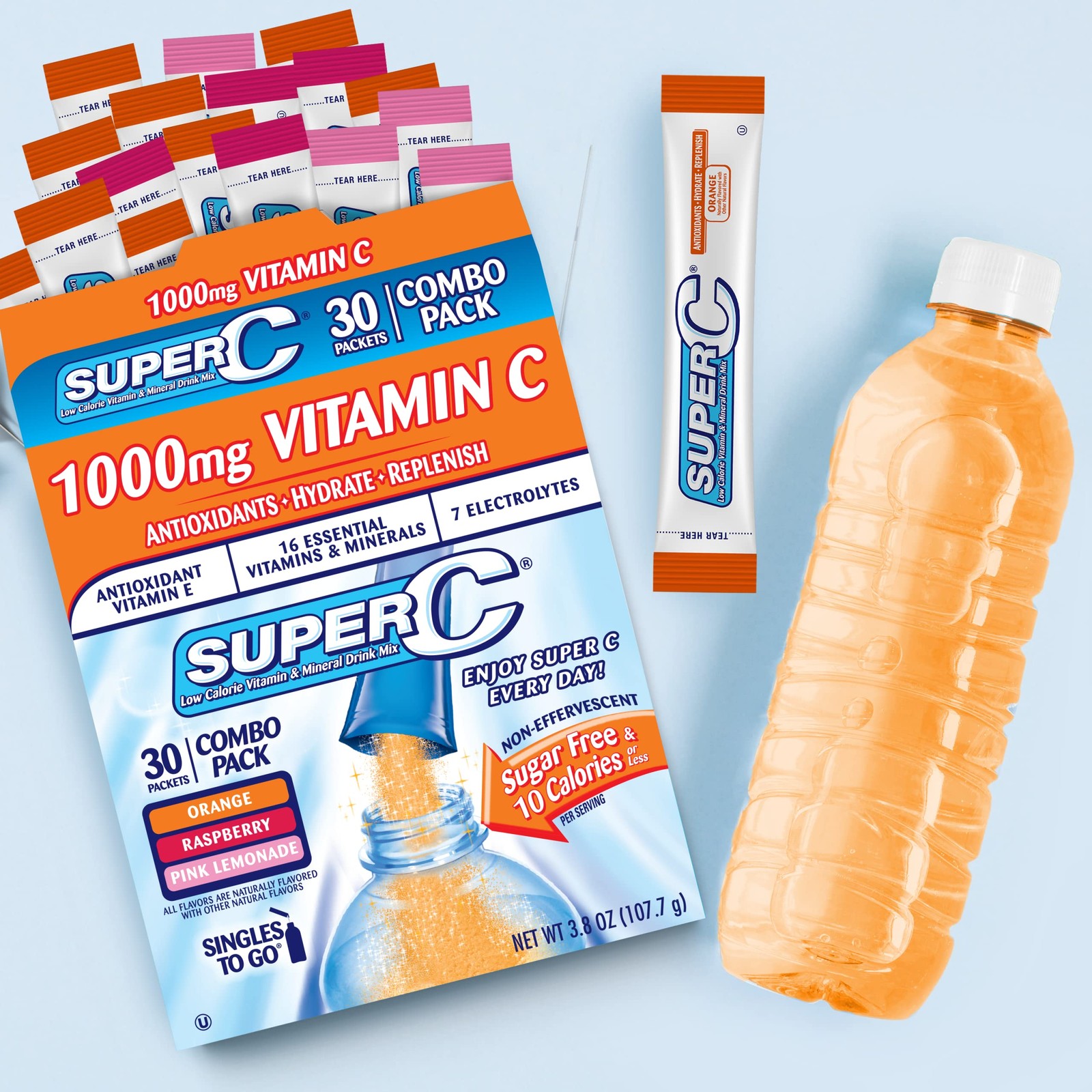 Super C Singles to Go Powder Packets, Water Drink Mix, 3.8 Ounce (Pack of 1)