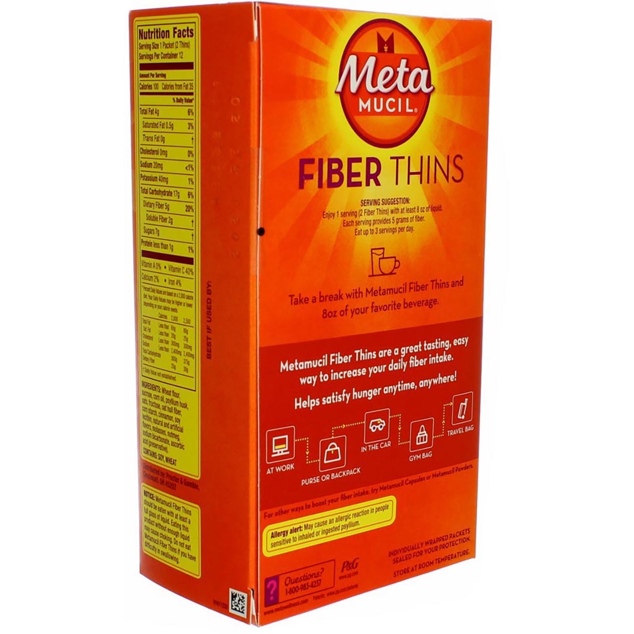 4 Pack Metamucil Fiber Thins Fiber Supplement, Cinnamon Spice, 9.3 oz, 12 Ct