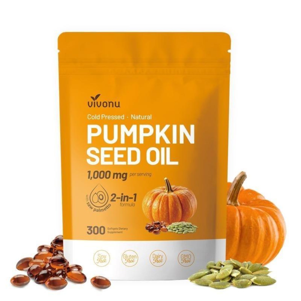 Vivonu 2-in-1 Pumpkin Seed Oil Saw Palmetto 1000mg Hair Prostate Support 300 ct
