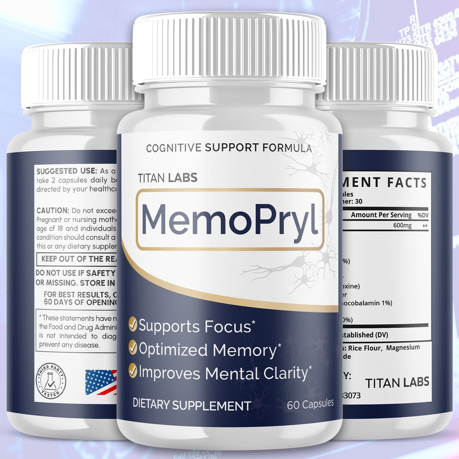 (3 Pack) MemoPryl Nootropic All Natural Brain Supplement Memo Pryl 180 Capsules