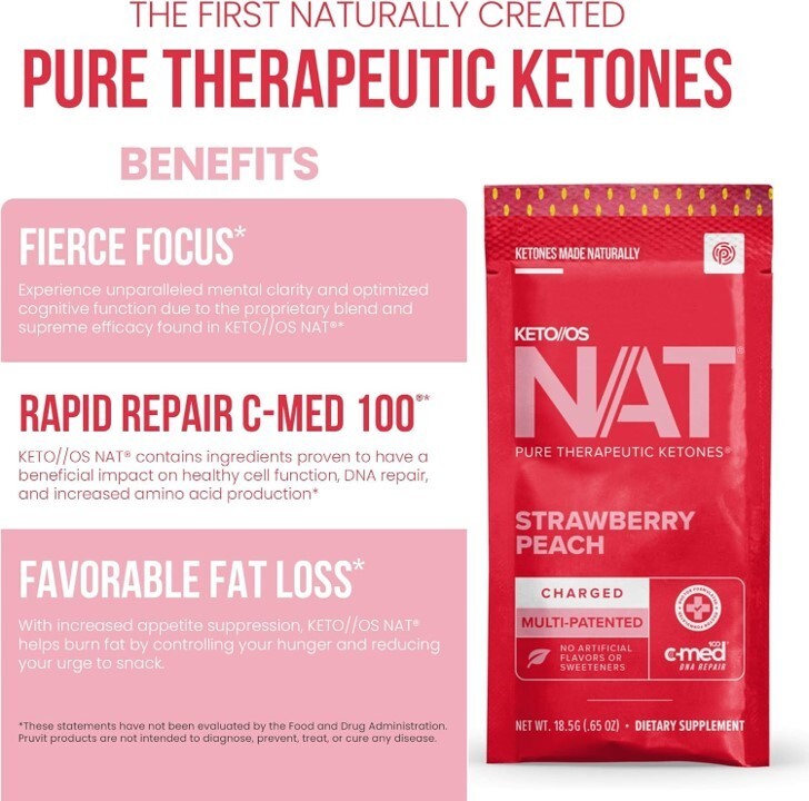 PRUVIT ketone drink Keto Nat STRAWBERRY PEACH CAFFEINE FREE / FREE SHIPPING