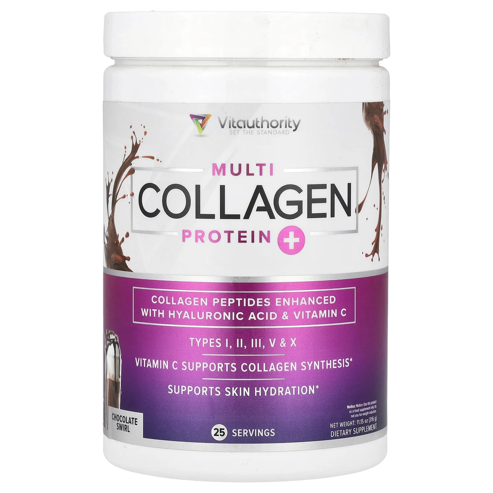 2 X Vitauthority, Multi Collagen Protein+, Chocolate Swirl, 11.15 oz (316 g)