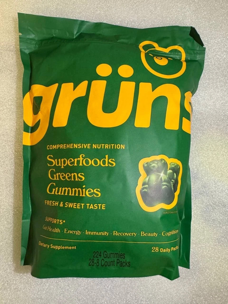Gruns Low Sugar – SuperFoods Greens Gummies, Sweet Taste – BULK 100 PACKS