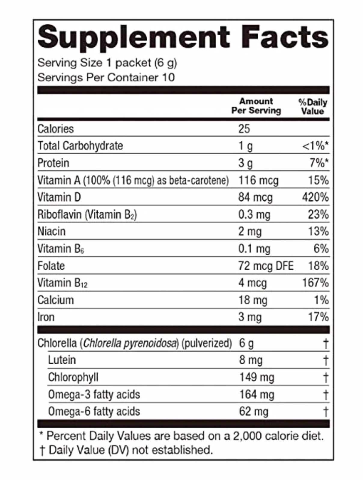 10 Packets (6g each) Sun Chlorella Powder 02/2024 Vegan Soy free