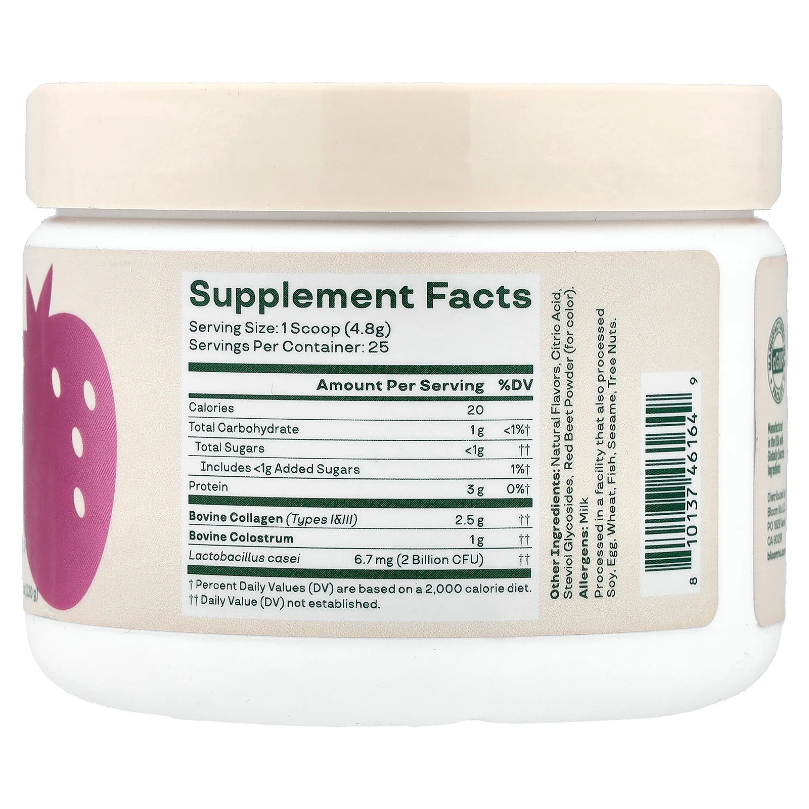 2 X Bloom, Colostrum & Collagen Peptides, Strawberries & Cream, 4.23 oz (120 g)