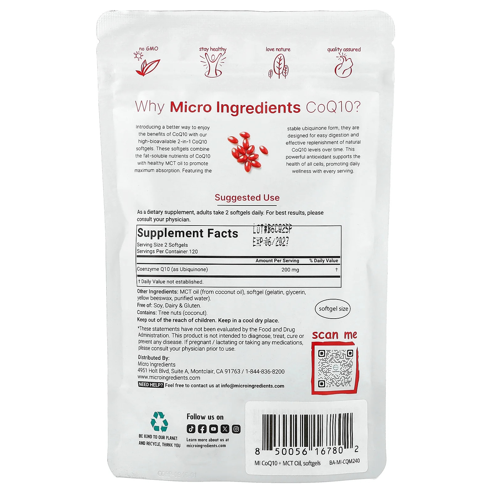 2 X Micro Ingredients, CoQ10, 240 Softgels (100 mg per Softgel)