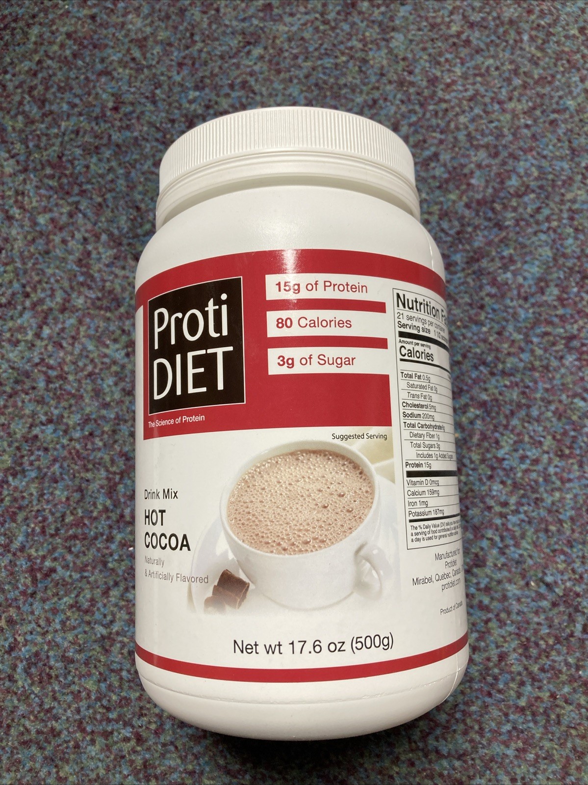 Protidiet High Protein Hot Cocoa Drink Mix 17.6 oz Canister