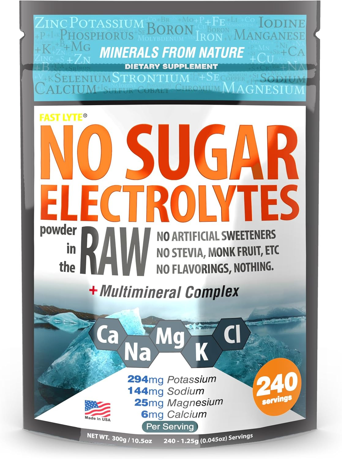 FAST LYTE No Sugar Electrolytes Powder in The Raw | Mix in Coffee, Soup, Juic