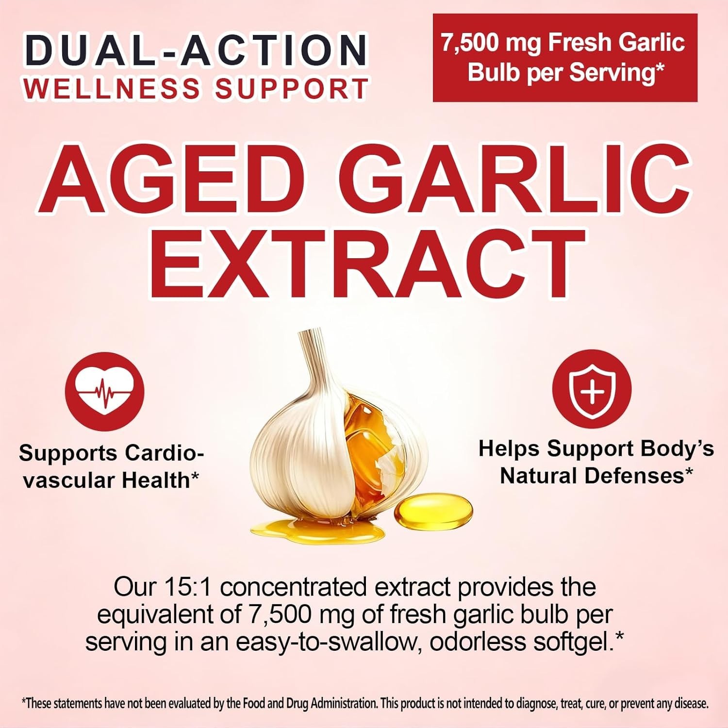 Odorless Garlic 7500mg Per Servings, 300 Softgels | 2 Years Aged Garlic Extra…