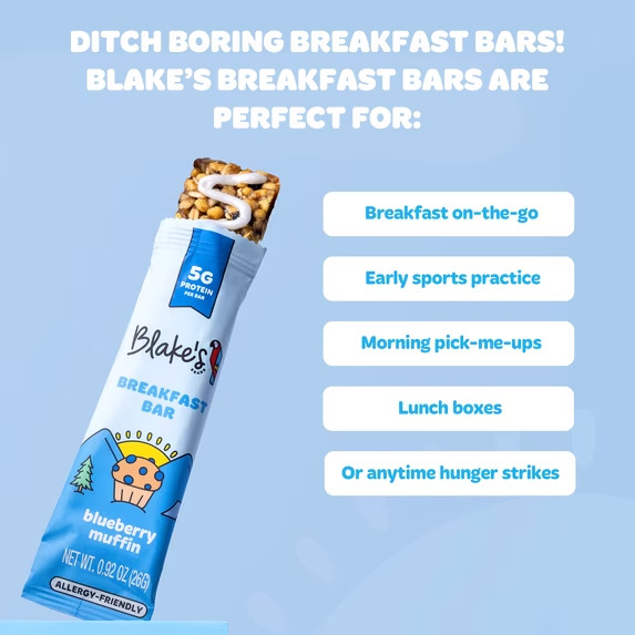 Blake’s Blueberry Muffin Breakfast Bars + Protein, 4.6oz, 5 Count