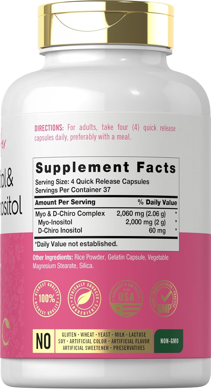 Myo-Inositol and D-Chiro Inositol 2060Mg 150 Capsules Non-Gmo, Gluten Free Suppl