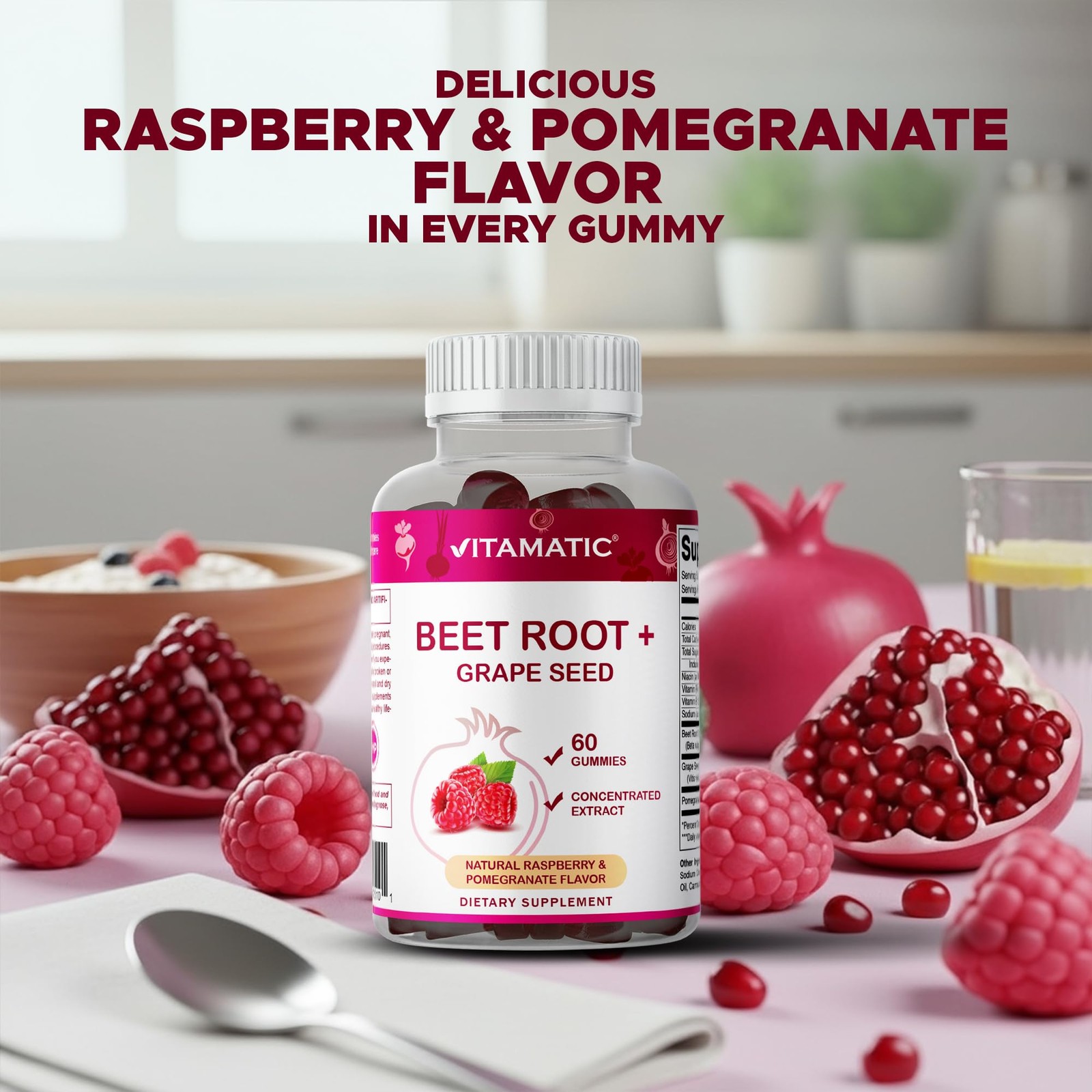 Vitamatic Beet Root Gummies with B6, B12, 60 Count (Pack of 1), No Color