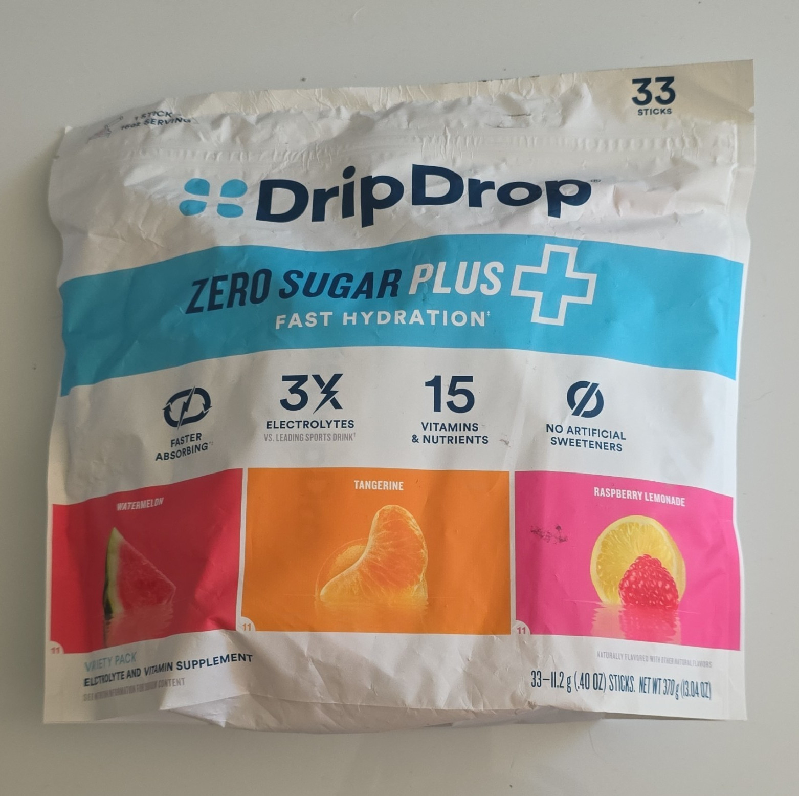 DripDrop Zero Sugar Electrolyte Drink Mix Variety Pack Vegan 33 Sticks
