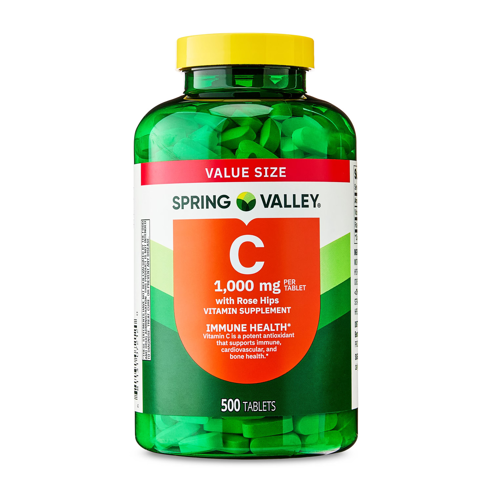 Spring Valley Vitamin C Rose Hips 1000mg 500 Count Dietary Supplement Tablets